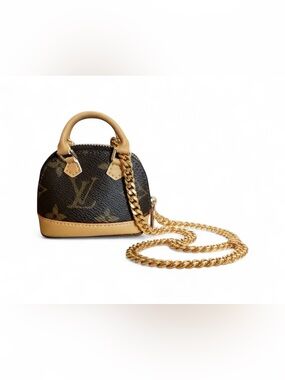 Upcycled Louis Vuitton Brown Monogram Mini Alma Bag with Gold Chain charm